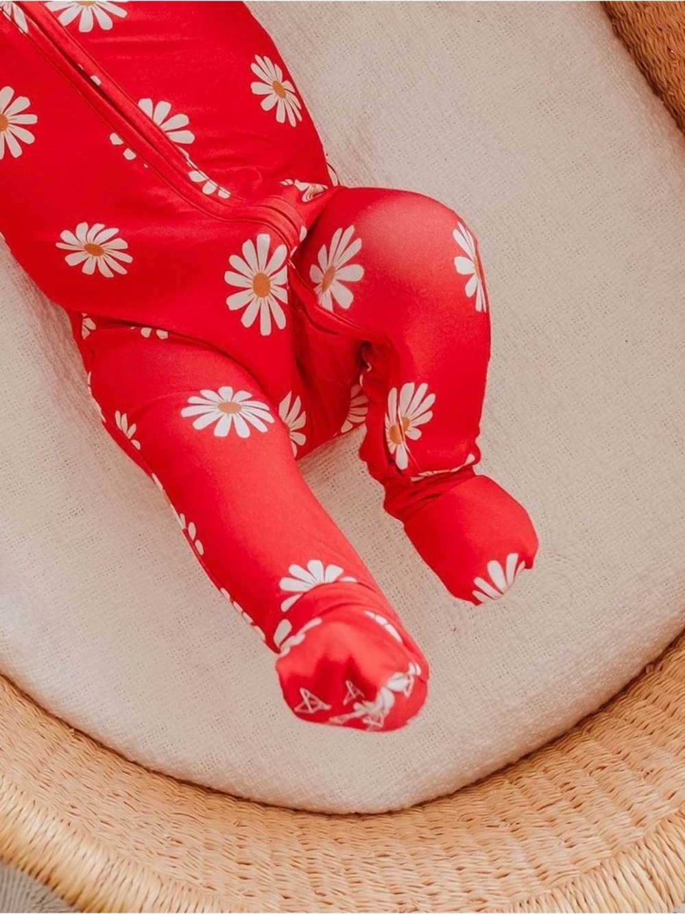Copper Pearl Jessa Bamboo Zip Up Footie 12-18 Months Red Daisy Print - Picture 4 of 8